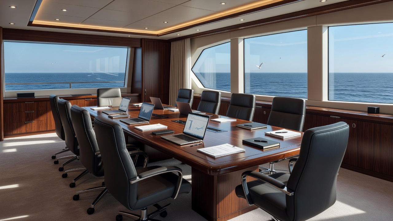 Yacht interior set up for business meeting