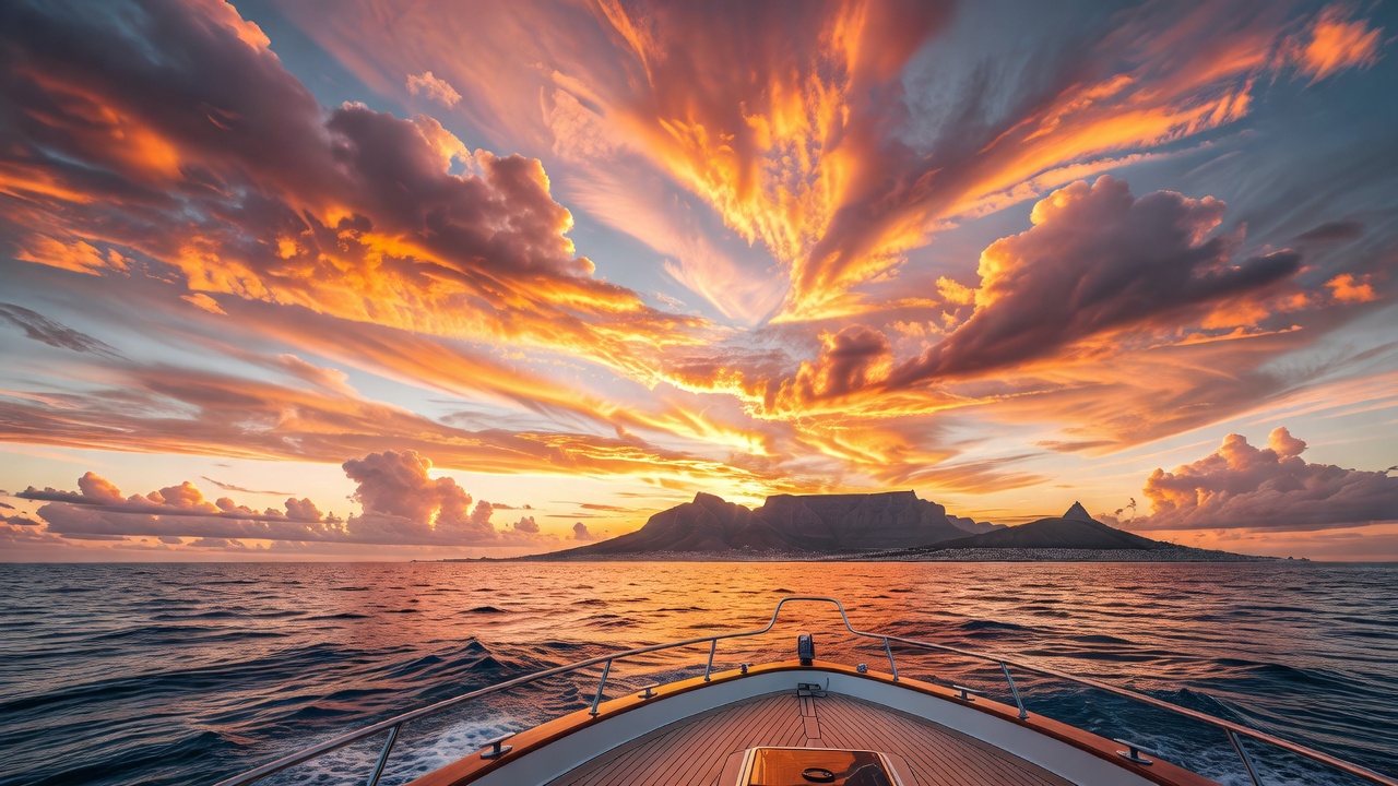 Vivid sunset colors viewed from yacht deck