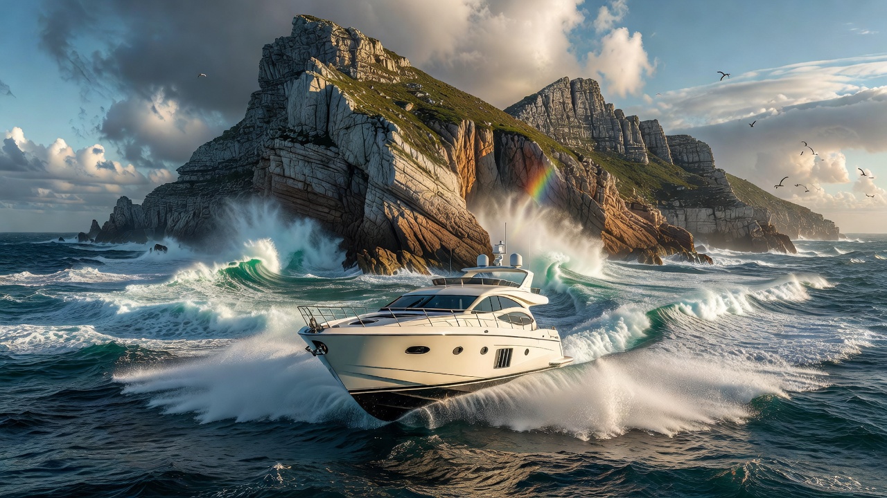 Motor yacht near Cape Point